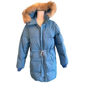 Vtg LL Bean Jacket Women Ultrawarm Fur Hooded Puffer Coat Reversible Large 90's